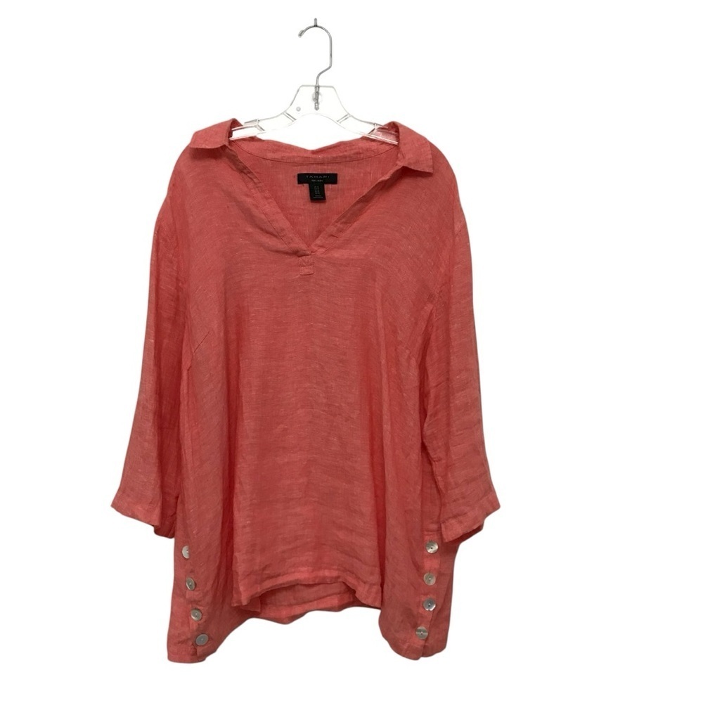 Tahari Coral Button-Accent Tunic Size 1X 3/4 Sleeve